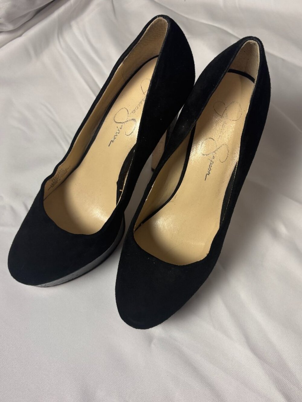 Jessica Simpson Black Suede Platform Pumps Snakeskin Heels Size 7M
